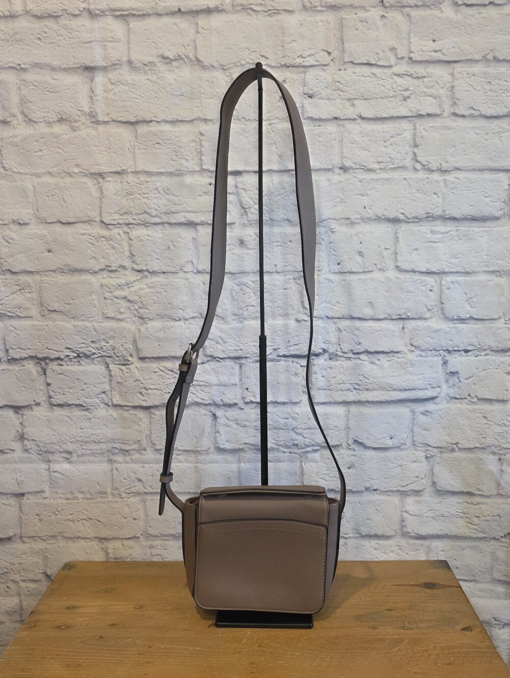 A New Day Mini Taupe Faux Leather Flap Crossbody Bag